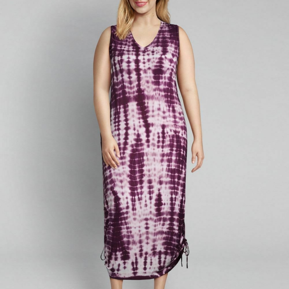 Lane Bryant purple tie dye jersey knit side tie midi dress